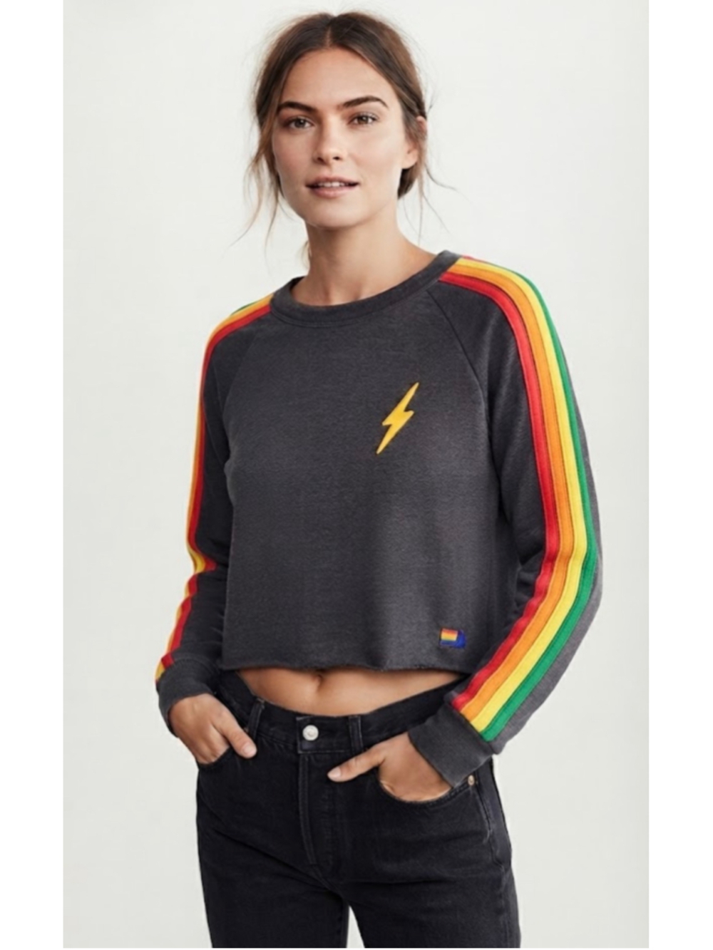 Aviator Nation Sweatshirt Size M Grey Rainbow Lightning Bolt